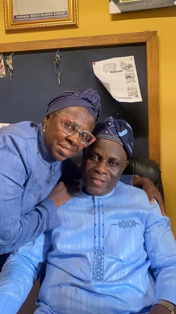 With his wife