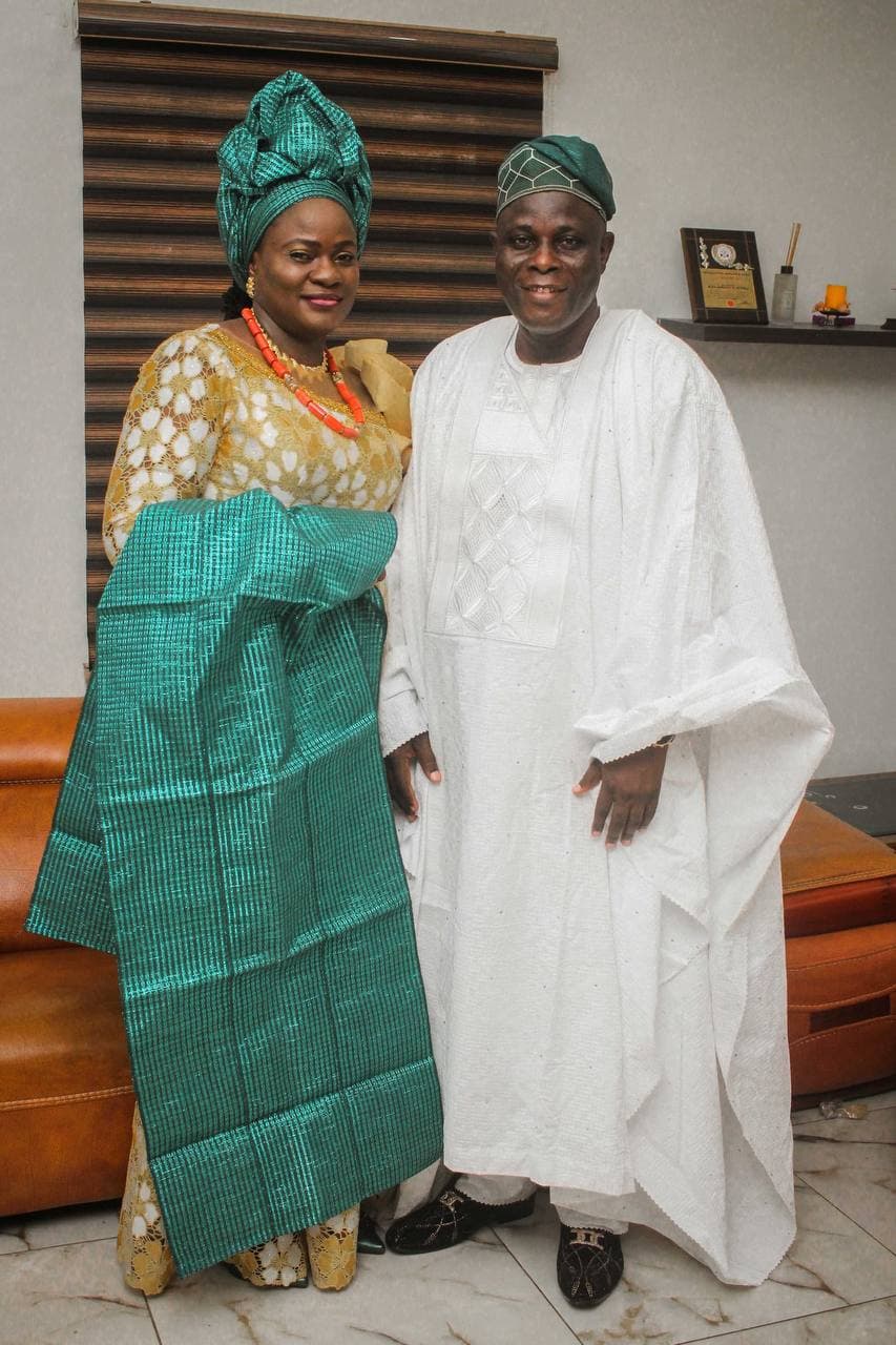 With his wife